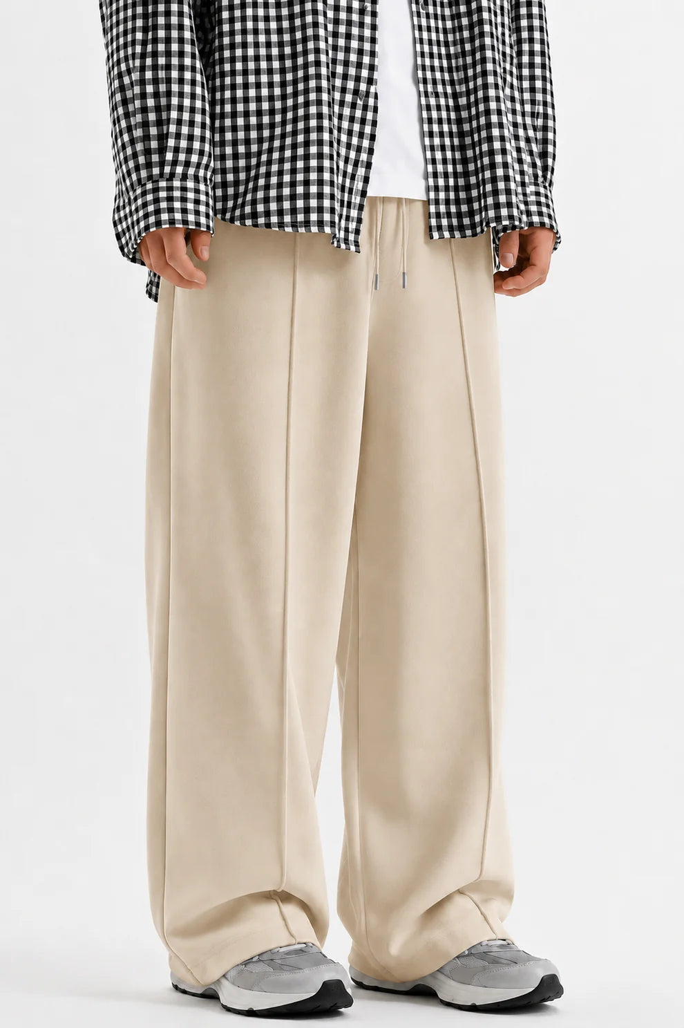 Pleated Beige Baggy Trouser