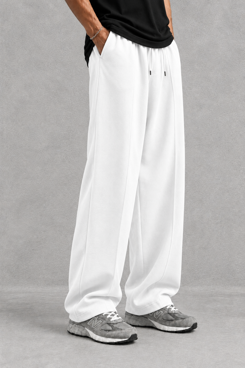 Pleated White Baggy Trouser
